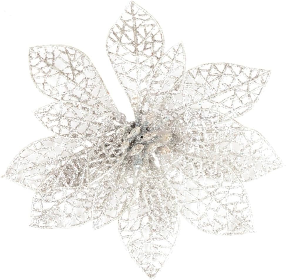 BESTOYARD 20 Pcs Glitter Poinsettia Flowers Glitter Christmas Flowers Christmas Wreath Stems Artificial Poinsettia Flowers Artificial Christmas