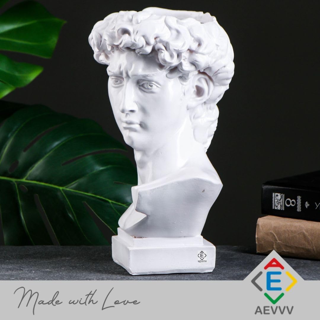 Jarrón antiguo  Estatua de busto de David hecha a mano  11.4 pulgadas de capacidad blanca de 2.1 litros  Decoración vintage para la oficina en casa