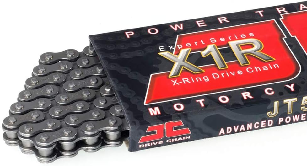 JT Chain JTC520X1R3108DL (serie 520) – Cadena de acero negro con anillo en X resistente de 108 eslabones con enlace de conexión