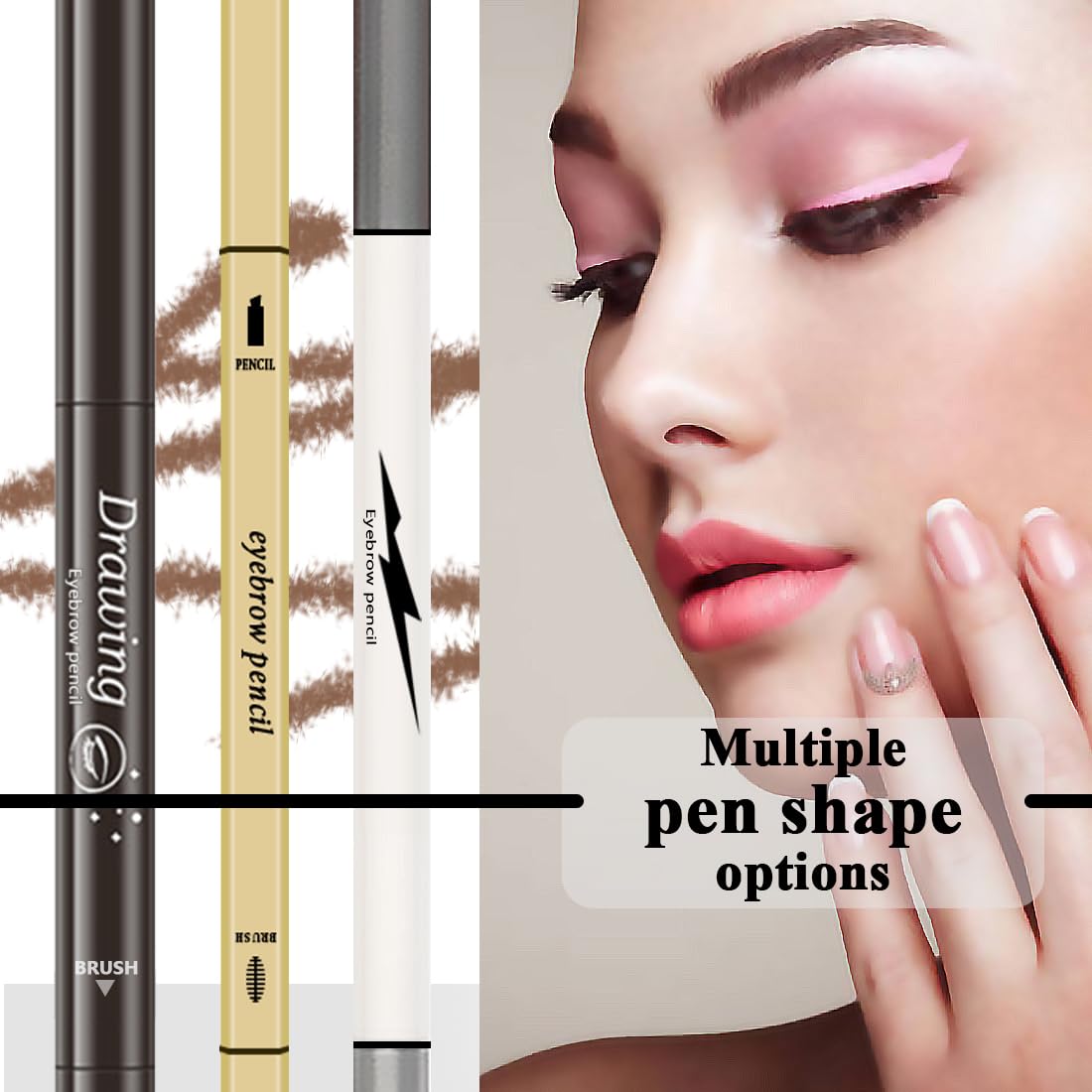 3 lápices de cejas diferentes, crean cejas de aspecto natural fácilmente y duran todo el día, 3 en 1 3 lápices de cejas negro #-0803097