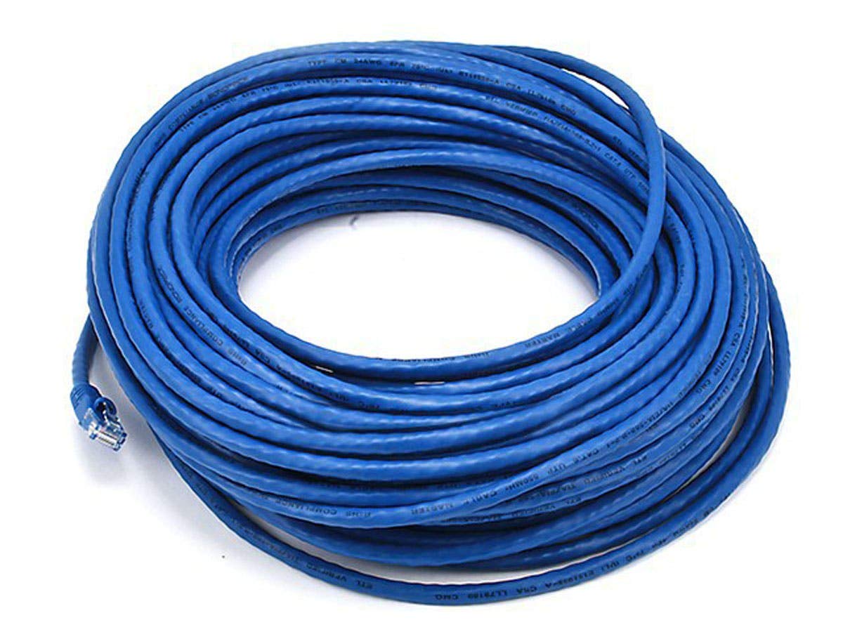 Monoprice 100FT 24AWG Cat6 550MHz UTP Ethernet Cable de red de cobre desnudo – azul
