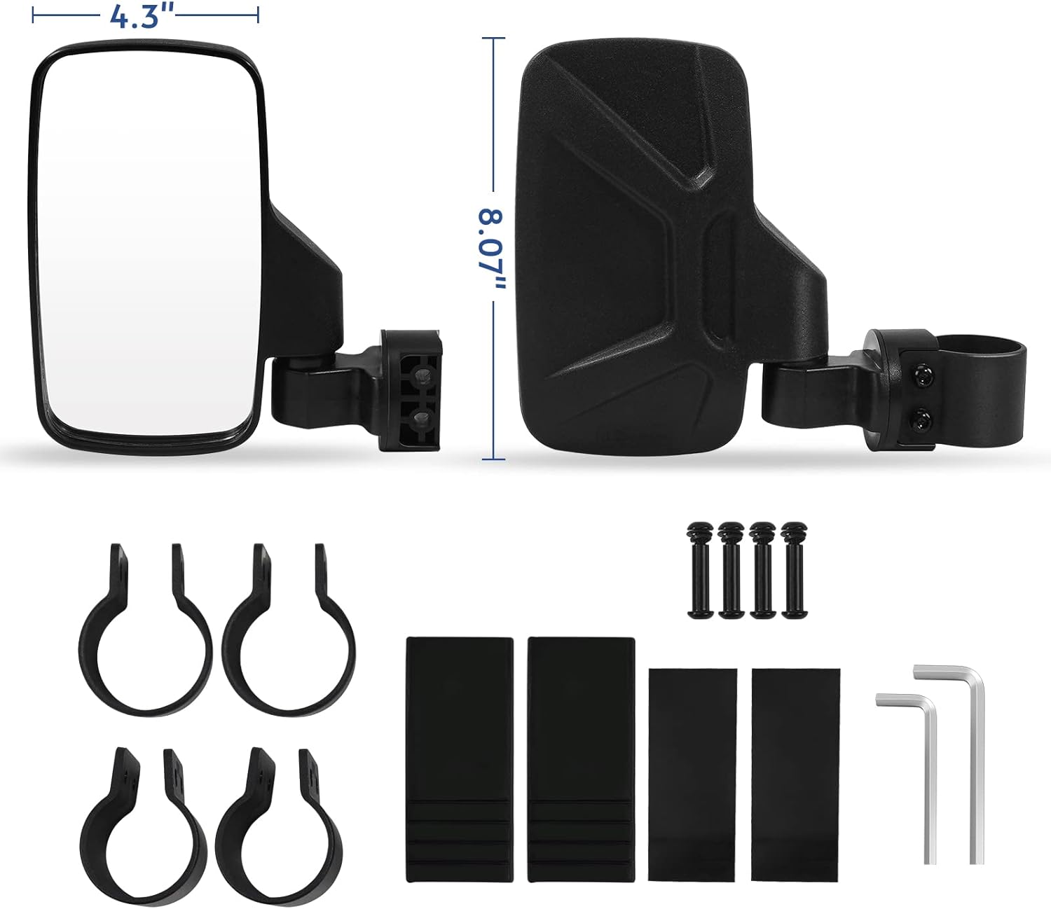 Espejos UTV, espejos laterales Esploratori UTV con barra de jaula enrollable de 1.65 a 2 pulgadas, espejo retrovisor ajustable con rotación de 360,