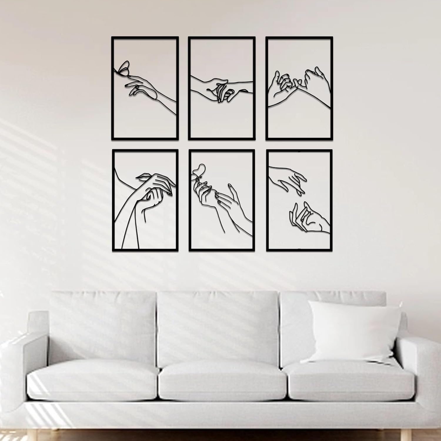 Arte de pared de metal con forma de mano de cuerpo minimalista de líneas femeninas, esculturas de pared modernas de línea abstracta para el hogar,