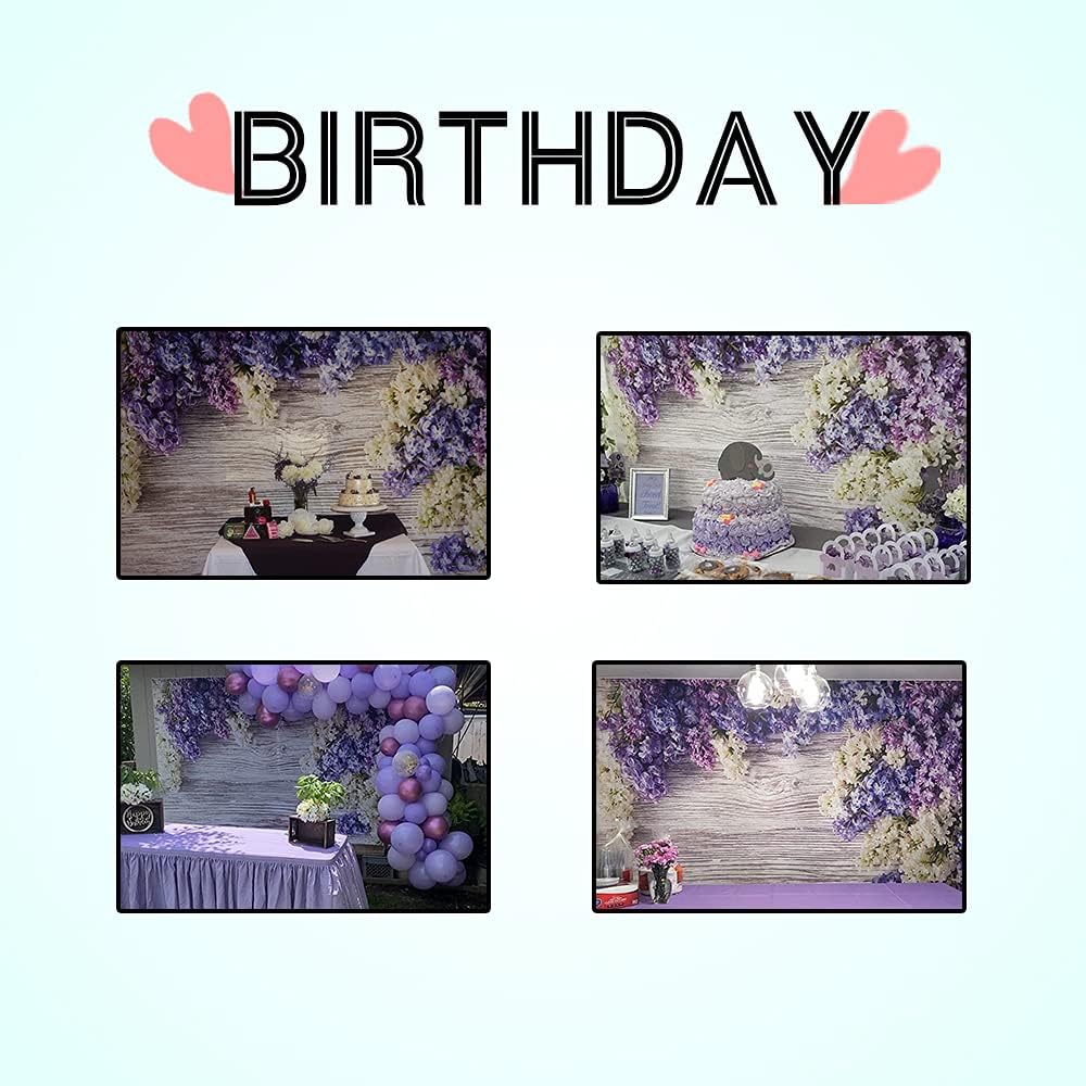 Telón de fondo de madera para bebé recién nacido de 5 x 3 pies, flores moradas lilas, ramo de flores, pared de madera, para niñas y adultos, retrato
