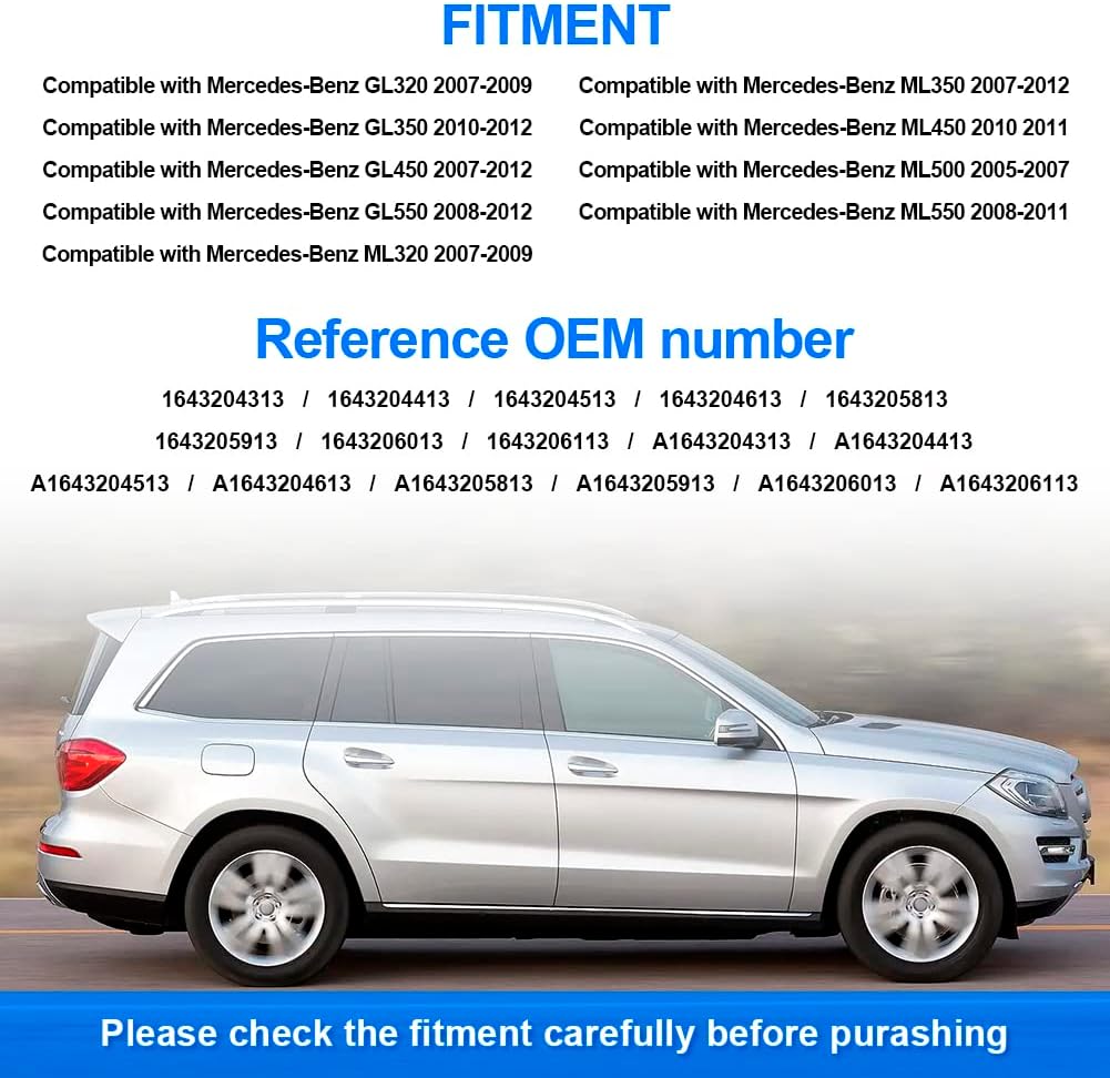JDMON 2 bolsas de suspensión de aire delantero para Mercedes-Benz X164 W164 GL320 GL350 GL450 GL550 ML320 ML320 ML350 ML450 ML500 ML550 ML63 AMG