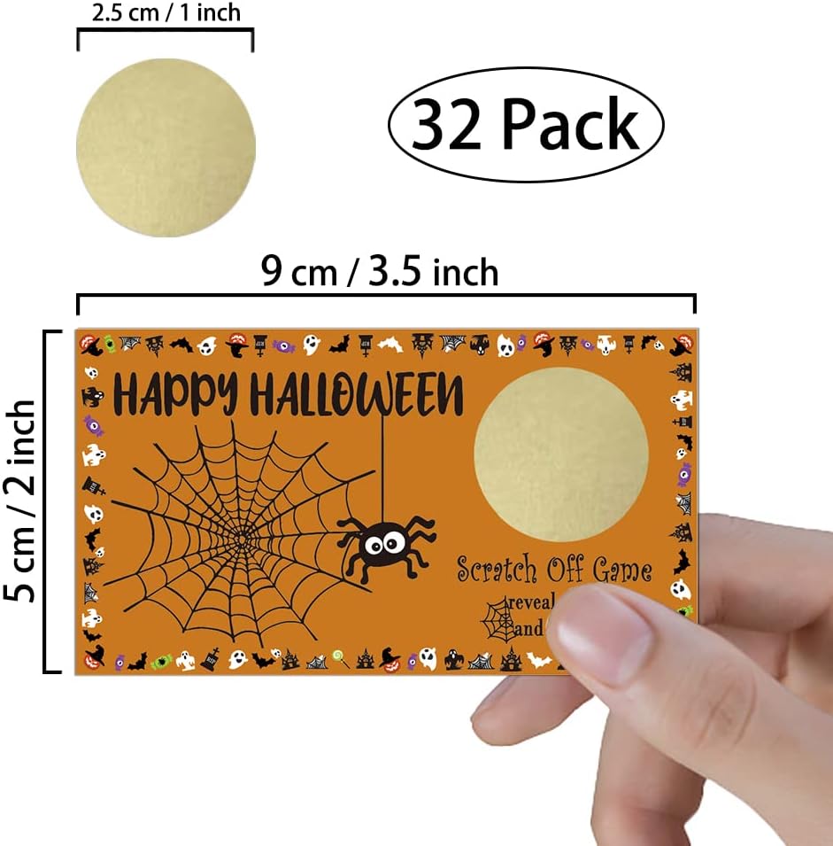 REWIDPARTY Juego de cartas para raspar para fiesta de Halloween (32 unidades) Vales de juego de fiesta de Halloween, premios de juegos de rifas