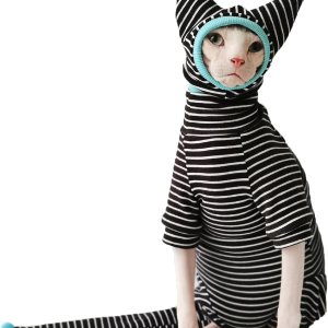 Ropa de gato sin pelo, overol para gato con pijama de 4 patas, ropa de esfinge, ropa para gatos para mascotas, ropa de gato a rayas con sombrero y Ropa de gato sin pelo, overol para gato con pijama de 4 patas, ropa de esfinge, ropa para gatos para mascotas, ropa de gato a rayas con sombrero y