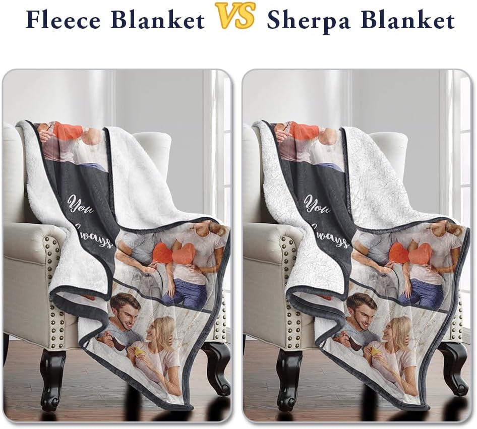 Manta de forro polar Sherpa personalizada con fotos, texto, suave, cálida y mullida, manta personalizada para parejas, regalos para novio, novia,