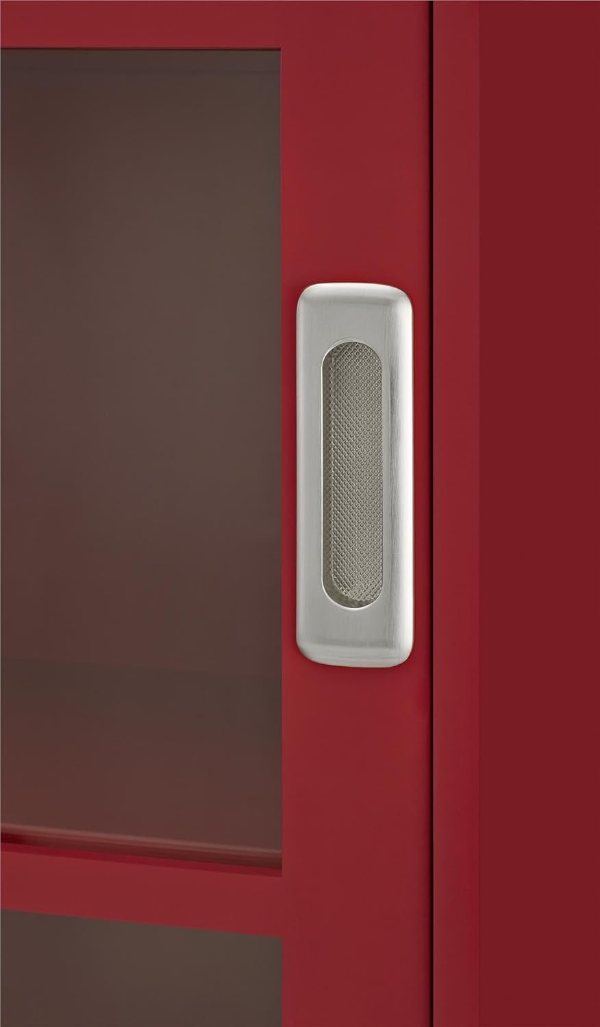 Arron LaneEstantería con puertas de vidrio corredizas, Madera, Rojo