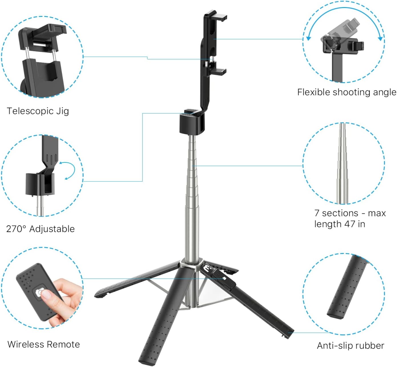 MYBAT PRO – Trípode para selfie stick con control remoto, 4 en 1, extensible portátil, Bluetooth Selfie Stick y soporte de trípode para teléfono,
