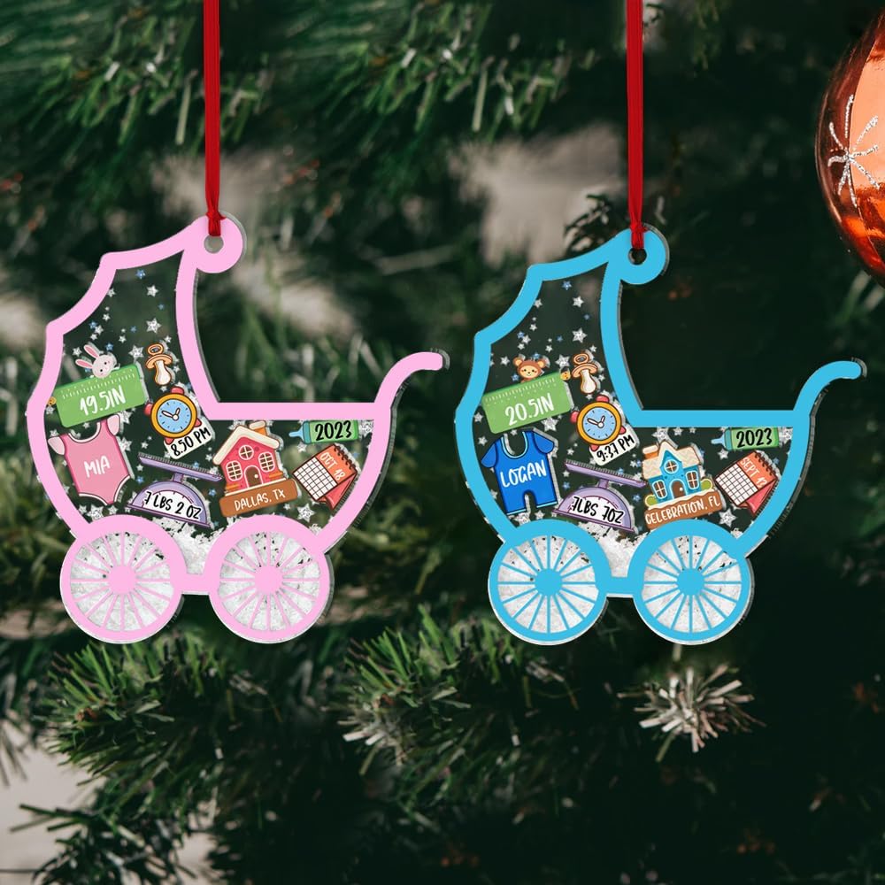 Adorno de Navidad para bebé 2024, adornos de estadísticas de nacimiento de bebé, adornos de bebé, adornos personalizados de primera Navidad para