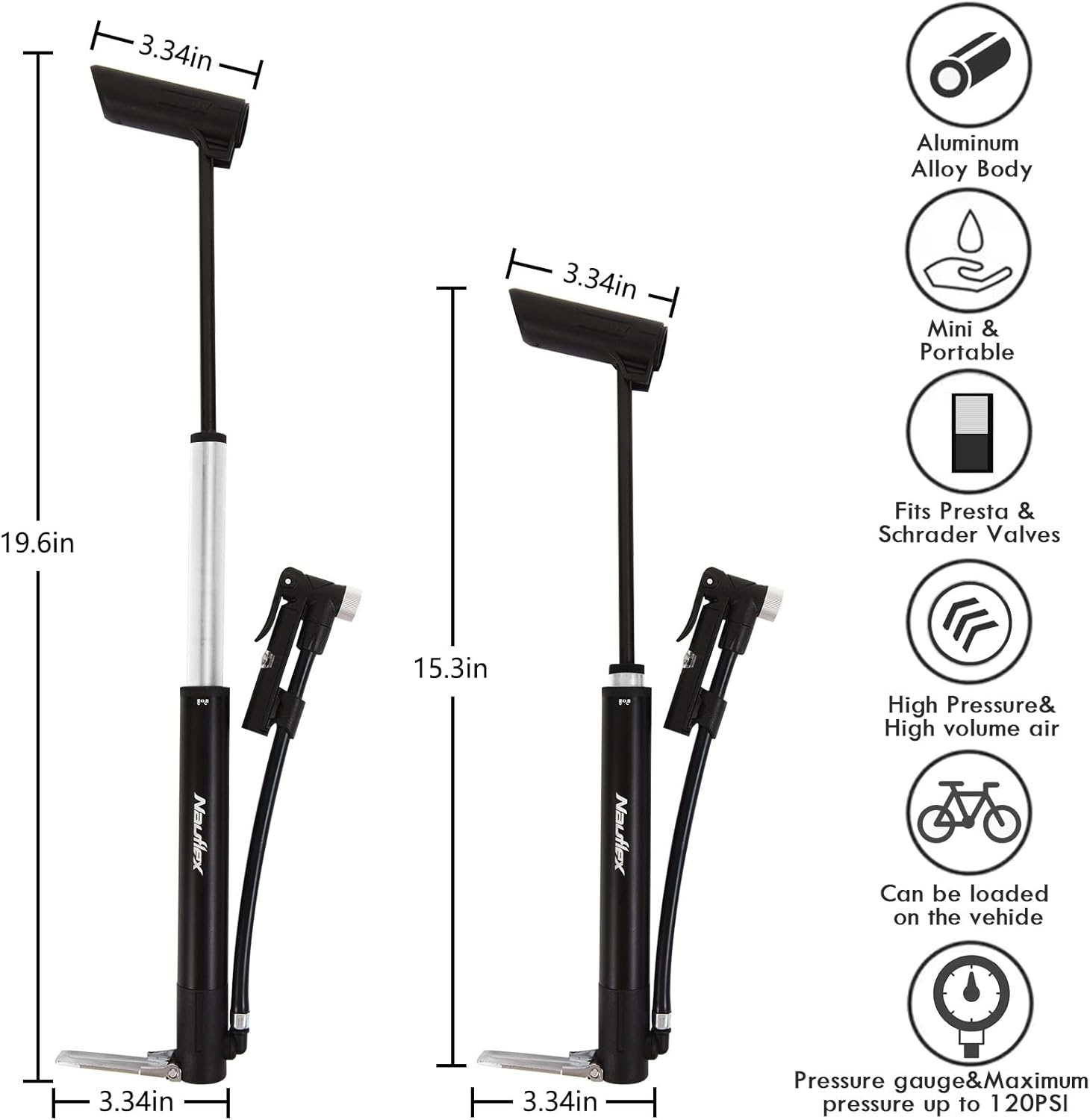 Mini bomba de bicicleta con medidor de presión, alta presión de 120 PSI, bomba de bicicleta portátil, se adapta a Schrader y Presta, montaje de