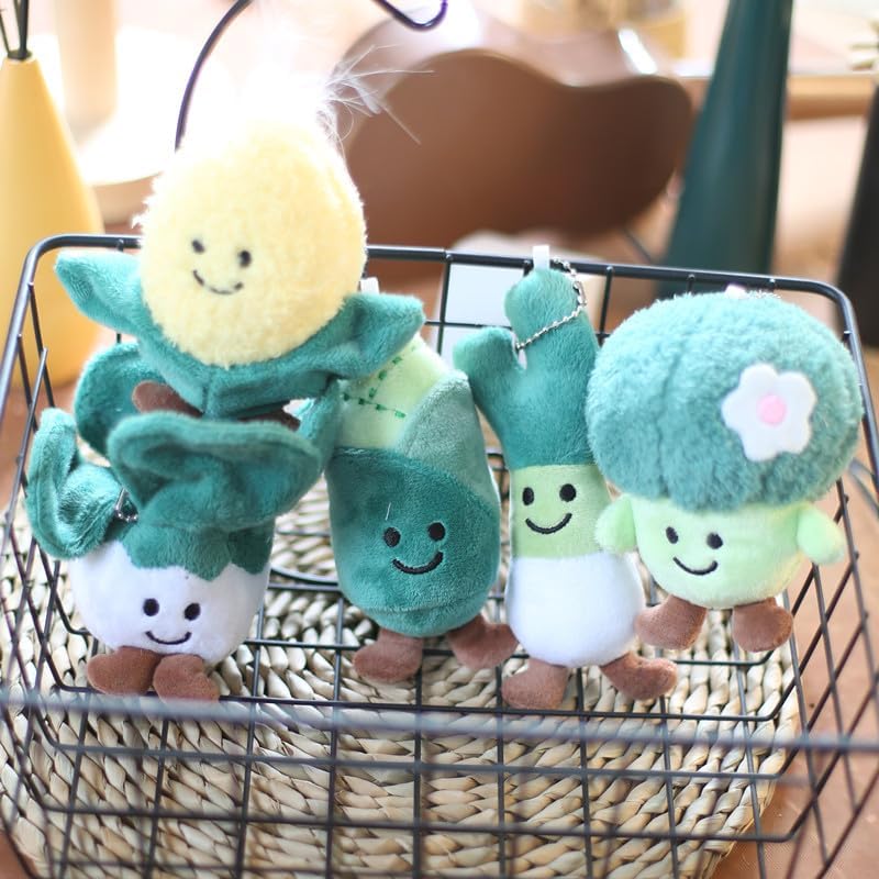 XICHEN 5 piezas de juguete de peluche vegetal decoración colgante llavero muñeca pequeña (colbrócolimaízcebolletabrotes de bambú)