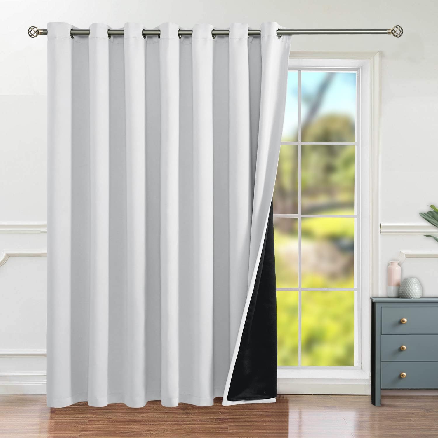 BGment Cortina para puerta corrediza para patio, cortina divisora de habitación, cortina 100% opaca de doble capa extra ancha con forro, 1 panel,