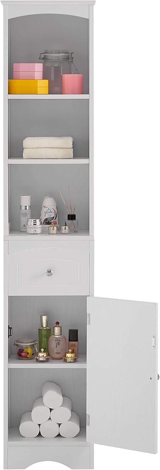Armario de almacenamiento alto para baño con 5 estantes y cajón de almacenamiento, armarios de baño de 67 pulgadas de alto independientes, gabinete
