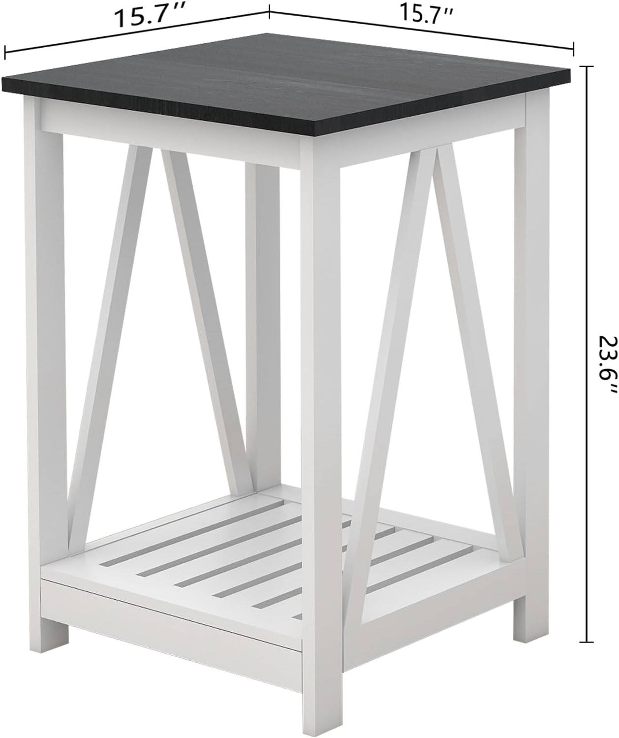 Mesa auxiliar cuadrada de granja, mesa auxiliar con diseño de listones, mesa auxiliar de noche para sofá con marco resistente para sala de estar y