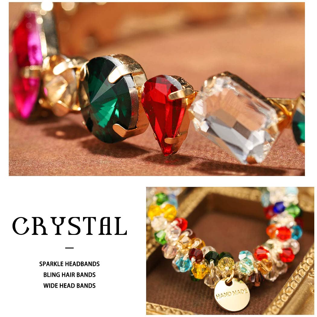 Coridy Diademas barrocas doradas con diamantes de imitación finos con lazos para el cabello con cuentas, aros de cristal coloridos para el cabello,