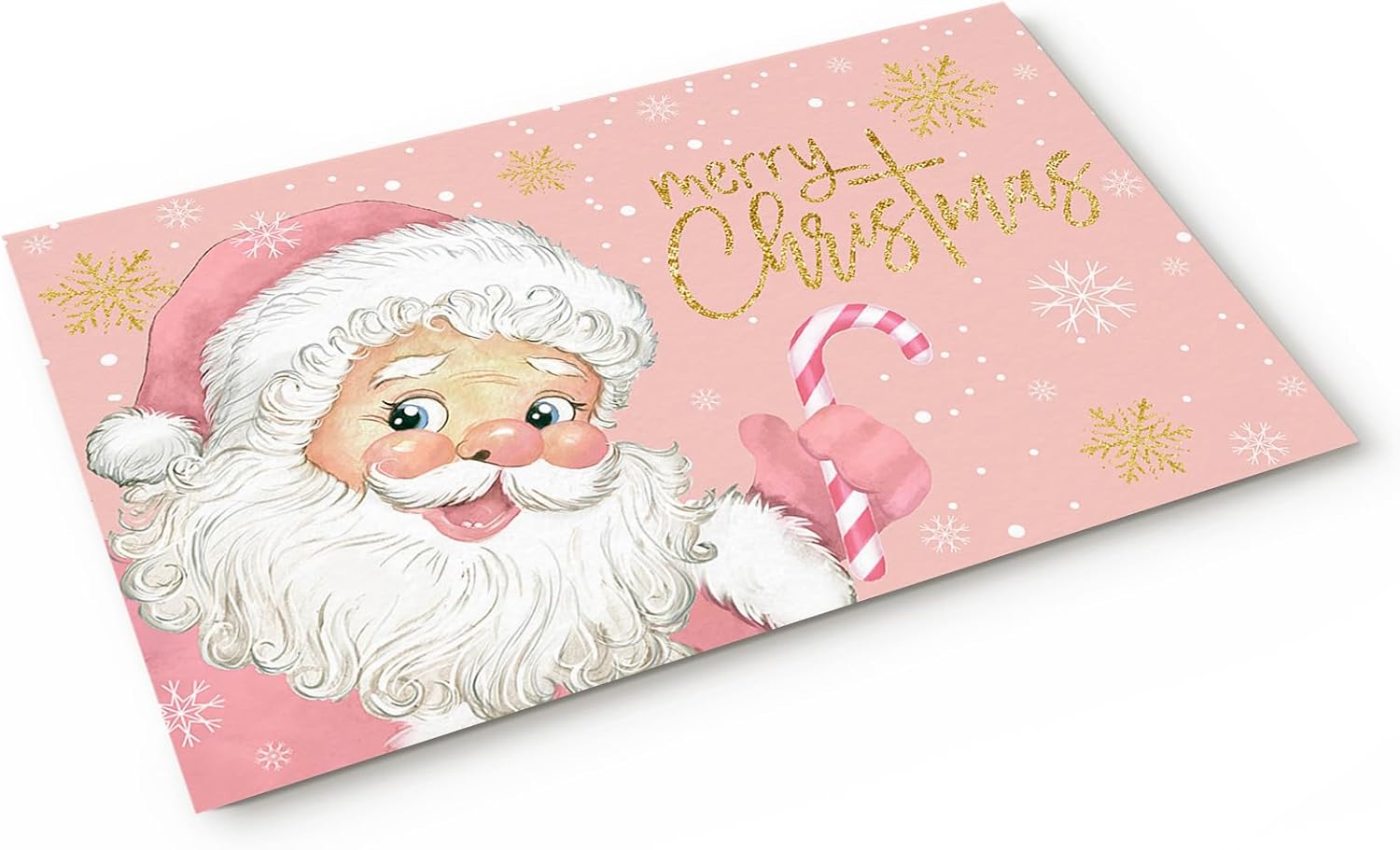 Tapete de interior, tapete de entrada, tapete de entrada con textura rosa de Papá Noel, tapete antideslizante de bienvenida absorbente para cocina,