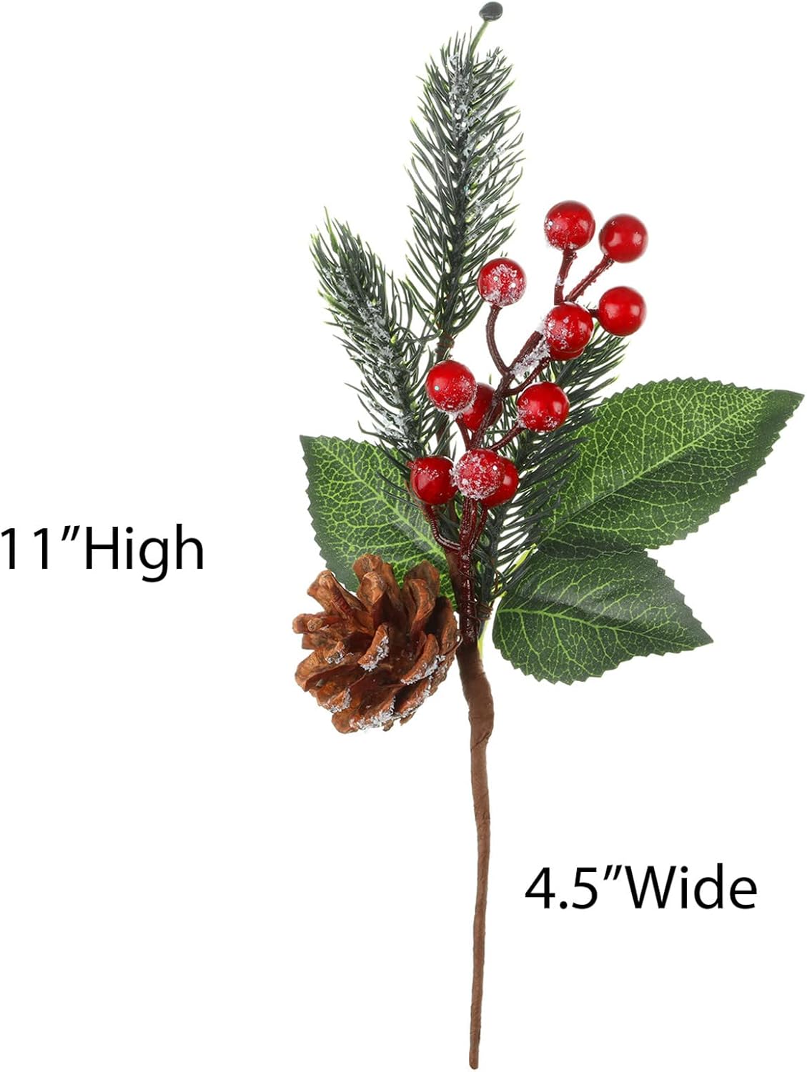 12 púas de pino nevado de Navidad, púas de bayas rojas, púas artificiales de pino de acebo, bayas falsas, conos de pino para manualidades de