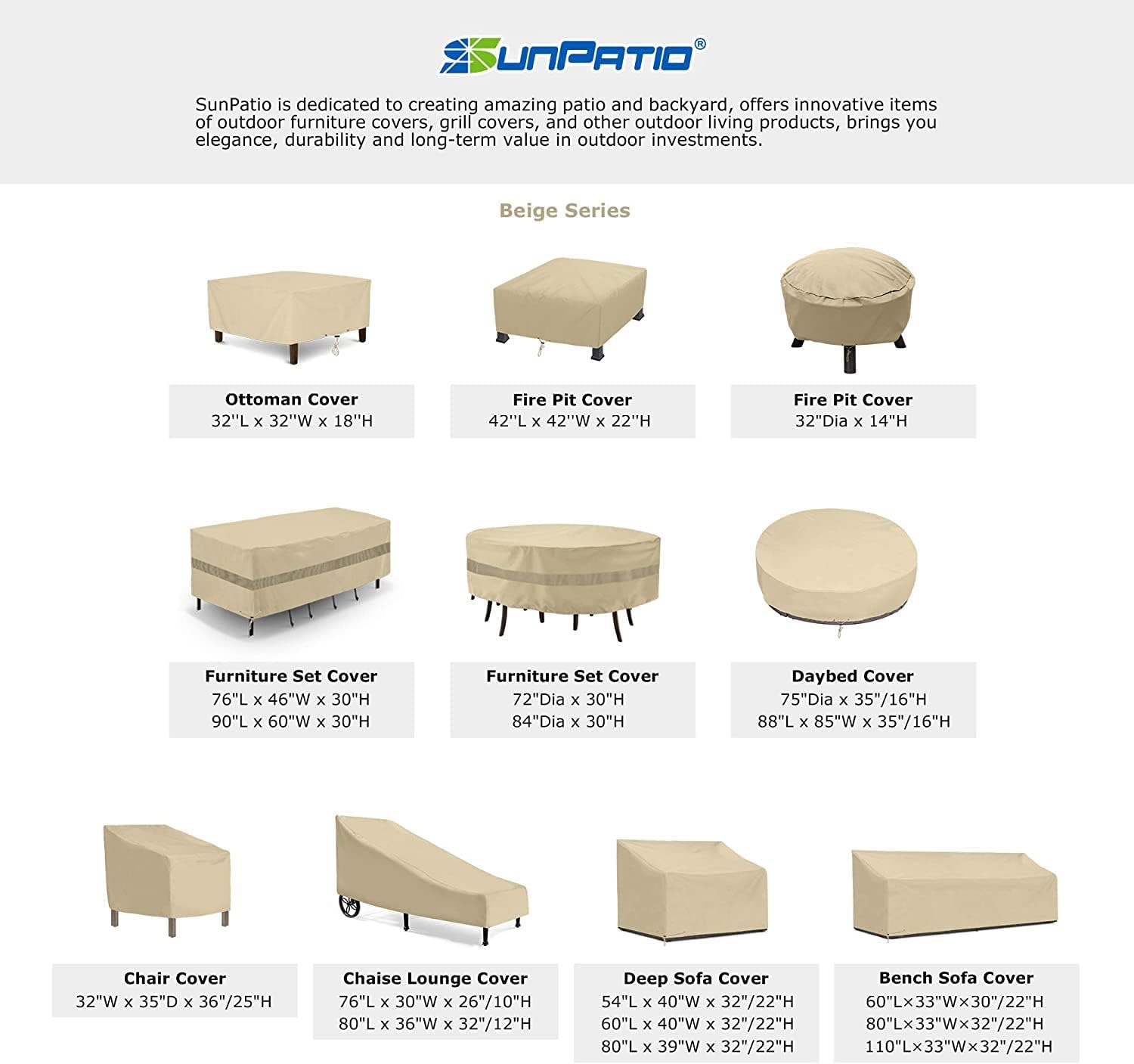 SunPatio Funda cuadrada para fogata de exterior de 42 pulgadas, funda impermeable para fogatamesa, funda resistente para muebles de patio,