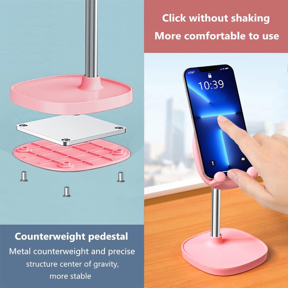 Lindo soporte de teléfono para gato, soporte para teléfono celular con cabeza de gato para escritorio, ángulo y altura ajustable, compatible con