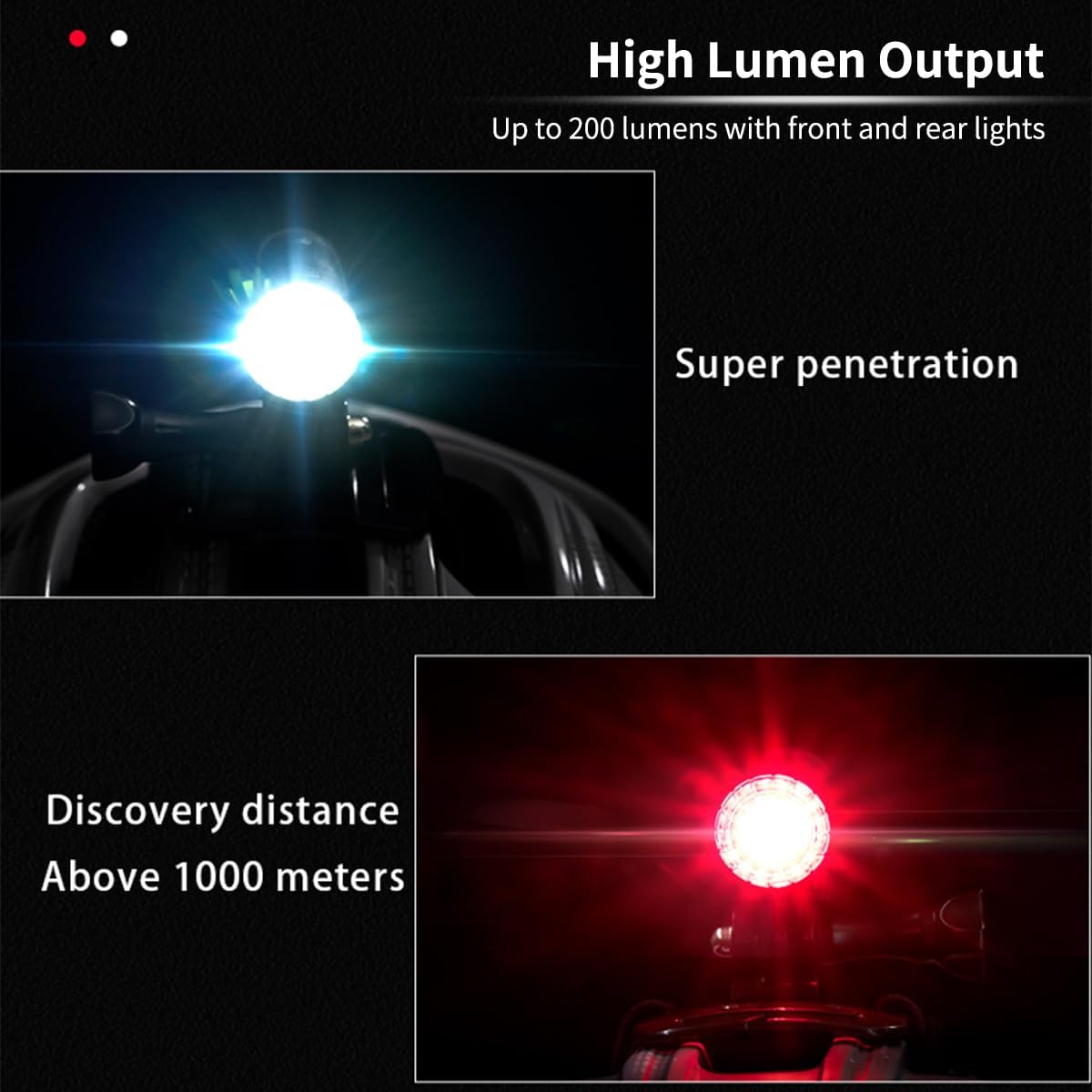 Bike Helmet Light 2 in 1,Cycling Helmet Headlight Taillight Front and Rear Bike Lighting Rechargeable 360 Warning Lights with IP66 Waterproof USB