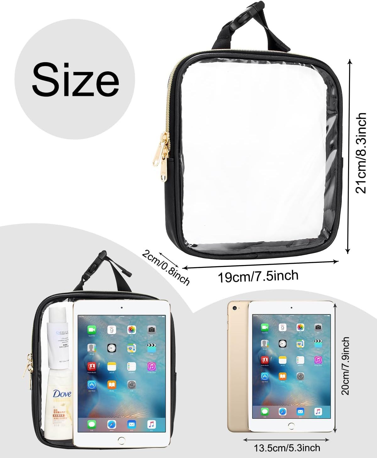 Relavel Bolsa de aseo aprobada por la Tsa, bolsa de maquillaje transparente, bolsa de viaje para artículos de tocador con cremallera, bolsa pequeña