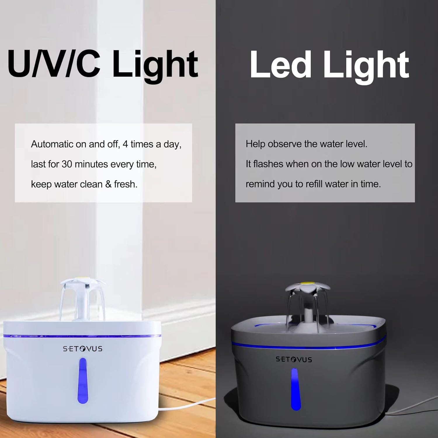 Fuente de agua para gatos, fuente de agua automática para mascotas de 84 oz2.5 L para gatos en el interior, fuente de agua para gatos con luz LED