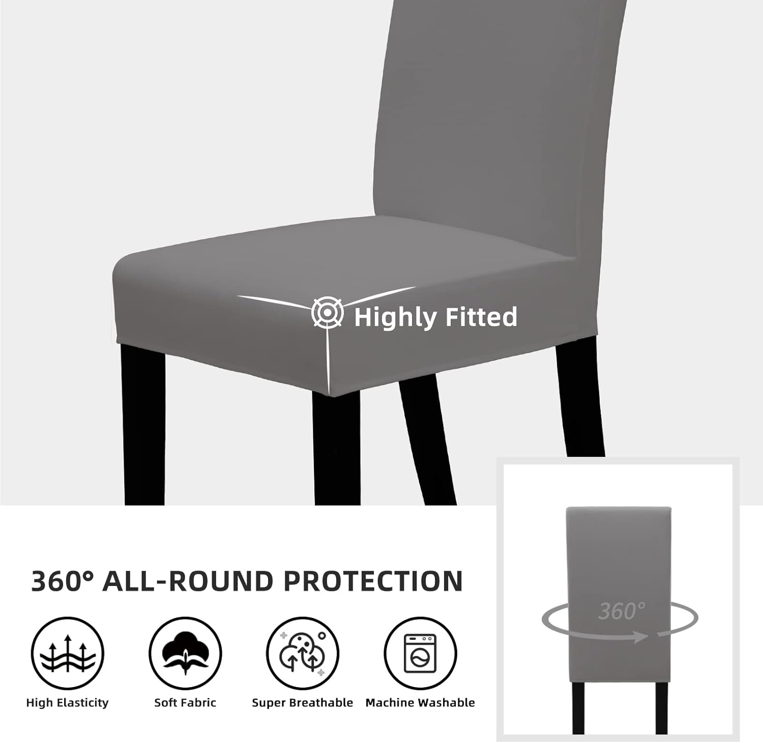 Easy-Going Juego de 2 fundas elásticas para sillas de comedor, fundas para sillas Parsons para comedor, ceremonia, banquete, color gris claro