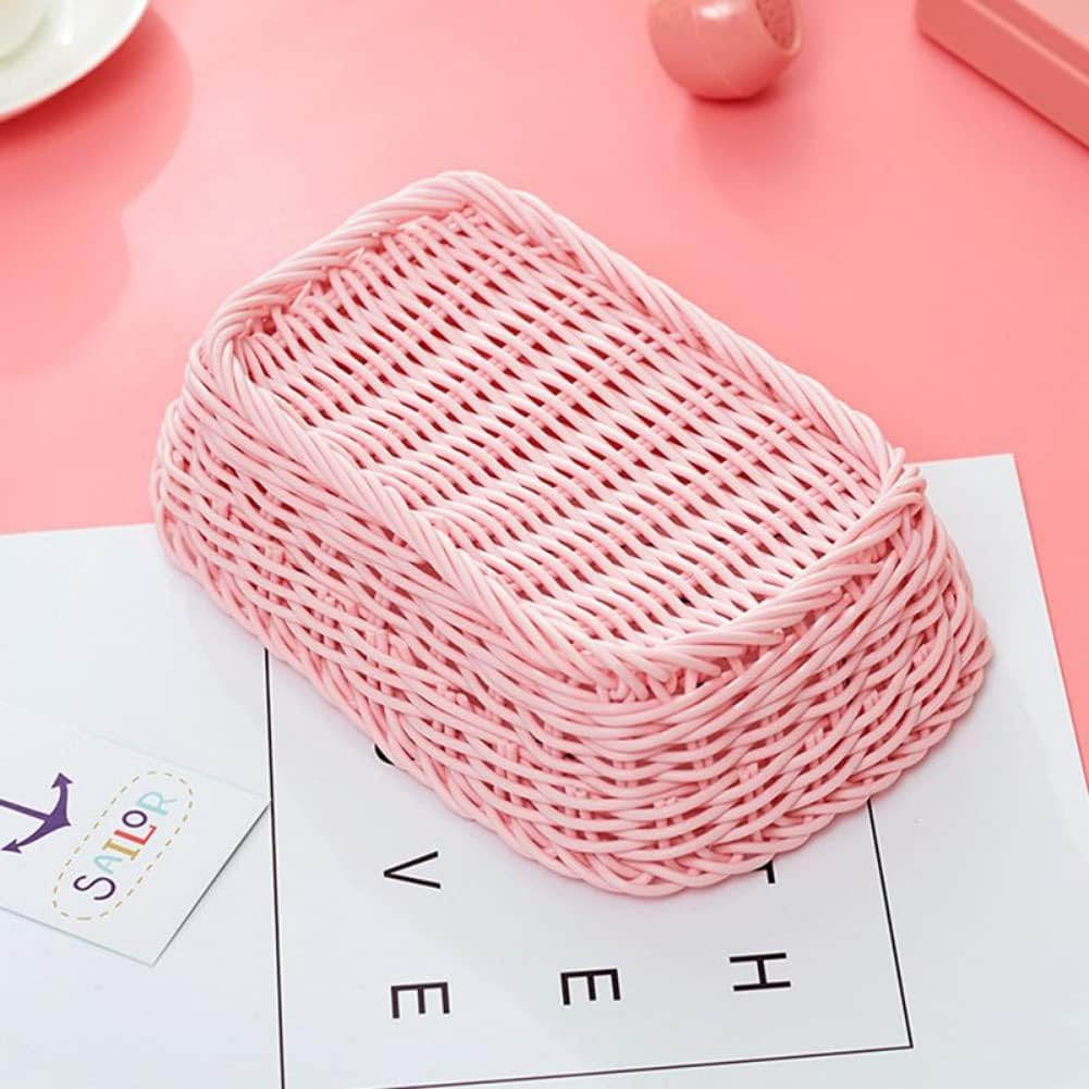 Cesta de ratán de imitación tejida con encaje, cesta de almacenamiento de ratán, cesta organizadora decorativa para dormitorio, baño, entrada,