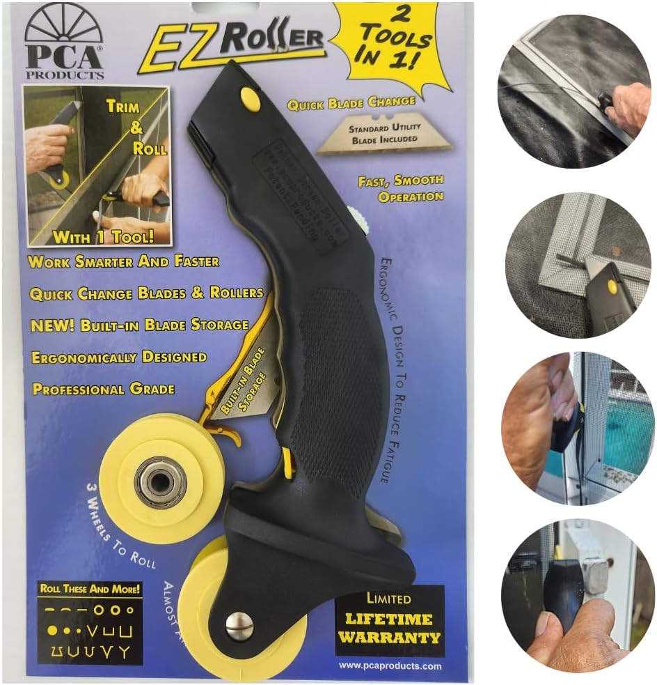 Herramienta de rodillo de pantalla profesional EZ Screen Spline Roller Tool con herramienta de cuchillo para instalar pantalla, ventanas, puerta,