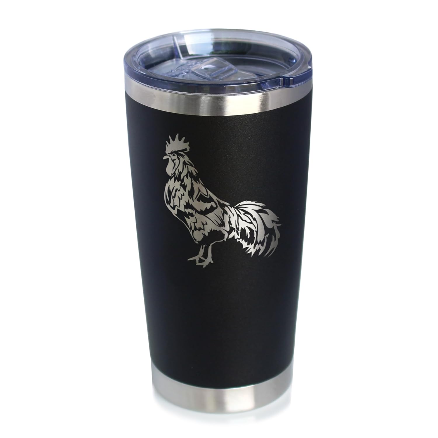 Rooster – Insulated Coffee Tumbler Cup with Sliding Lid – Stainless Steel Travel Mug – Chicken Gifts and Farm Décor for Women and Men – Black