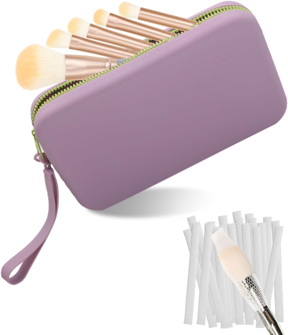 Soporte de cepillo de maquillaje de silicona, bolsa de cepillo de maquillaje de viaje, elegante bolsa de cepillos cosméticos con cremallera, bolsa