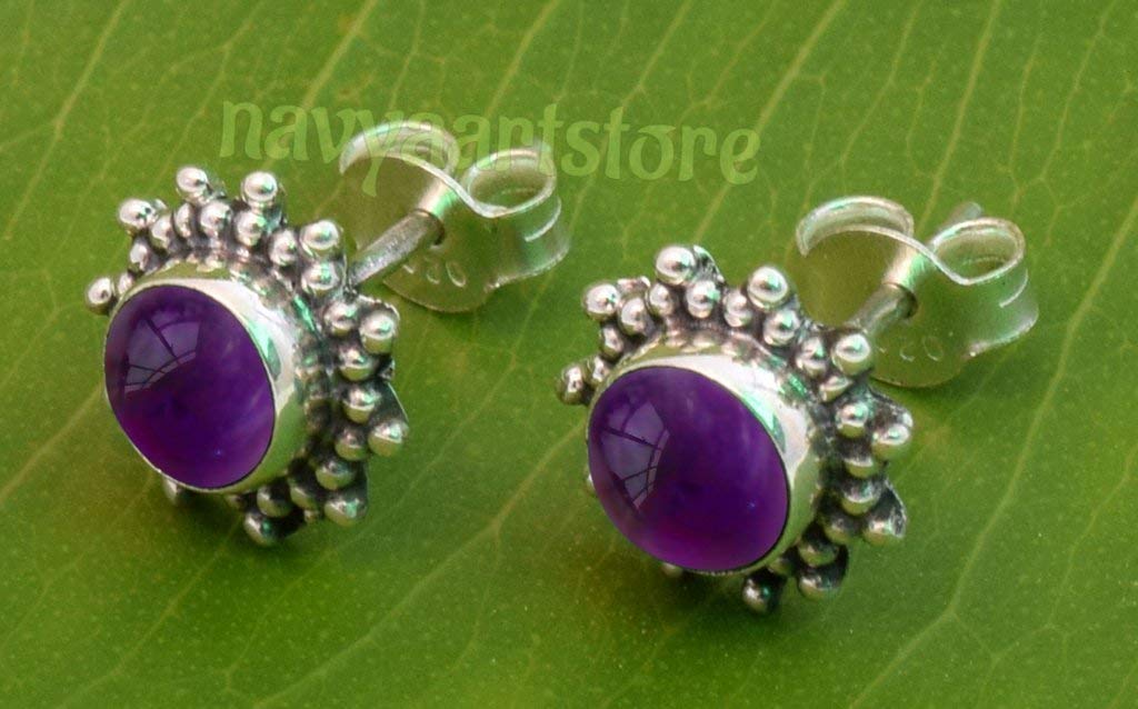 Amethyst Stone Stud Earring, Handmade 925 Sterling Silver Stud Earrings for Women and Girls, Solitaire Stud Earring, Round Stone Stud Earrings, Gift