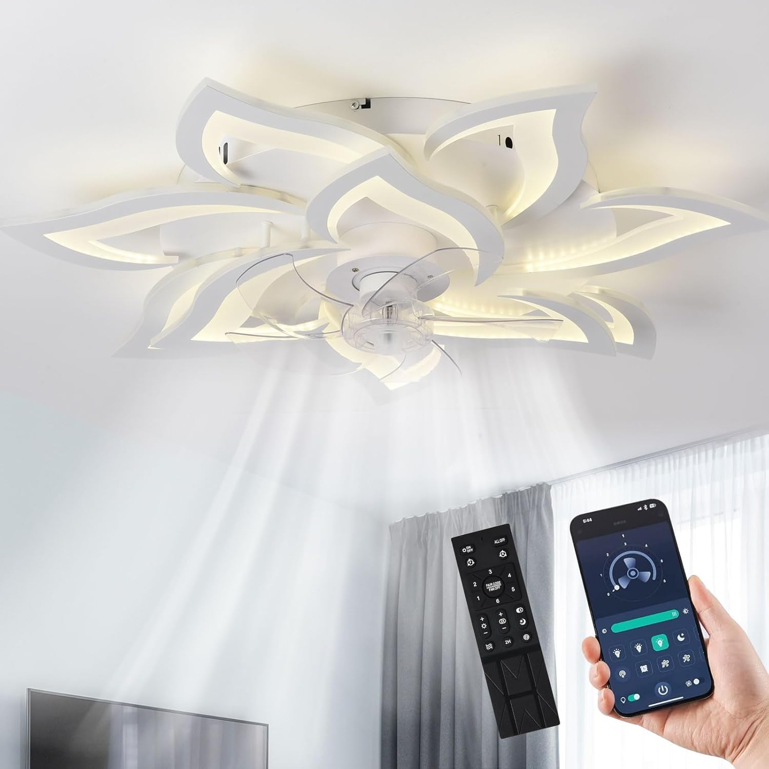 YOZLNFO Ventiladores de techo 2024 con luces y control remoto, ventilador de techo moderno de perfil bajo de 32 pulgadas, regulable, eficiencia