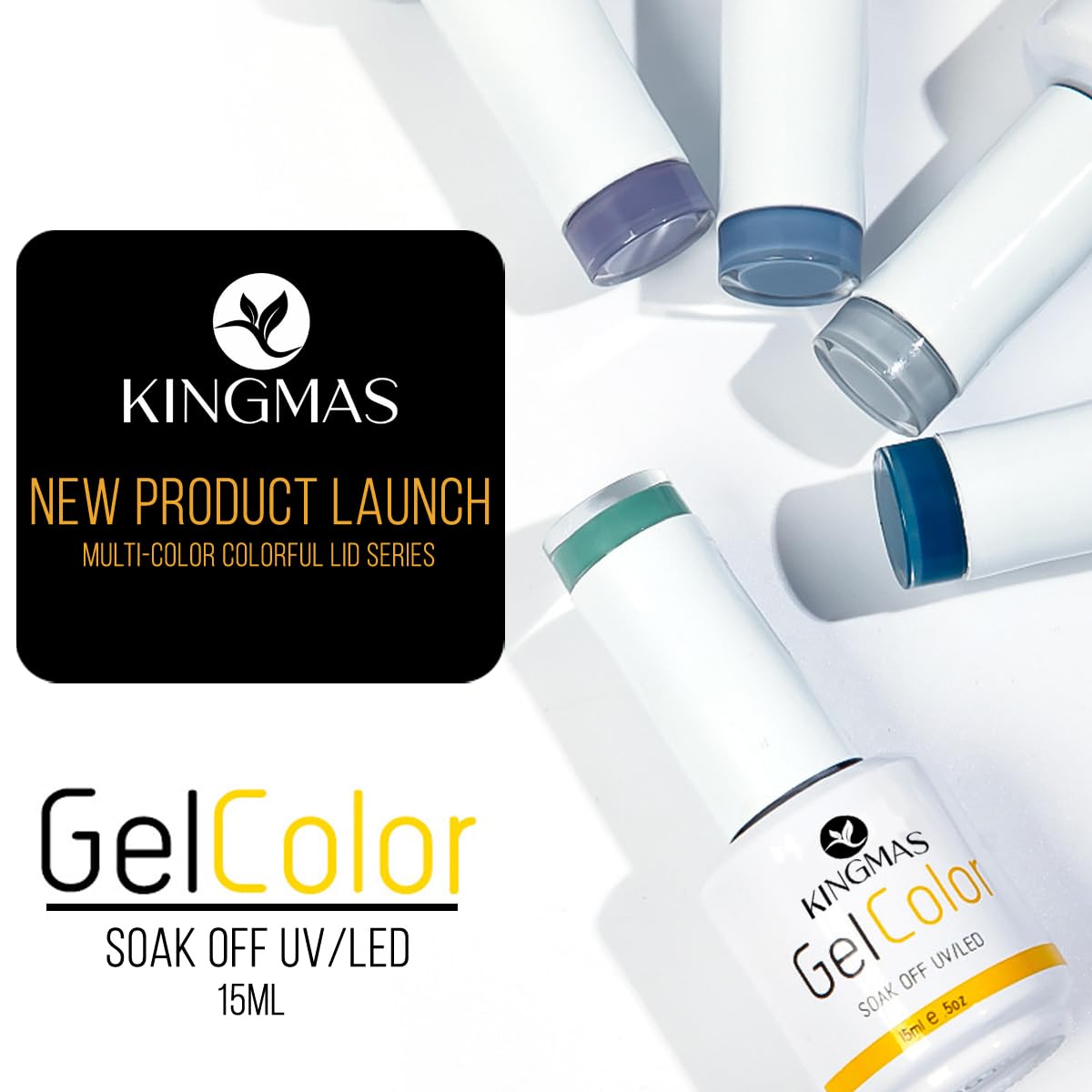 KINGMAS Esmalte de uñas de gel negro, 1 unidad de 0.5 fl oz (0.5 fl oz) para remojar arte de uñas, salón de manicura, lámpara de uñas de gel,