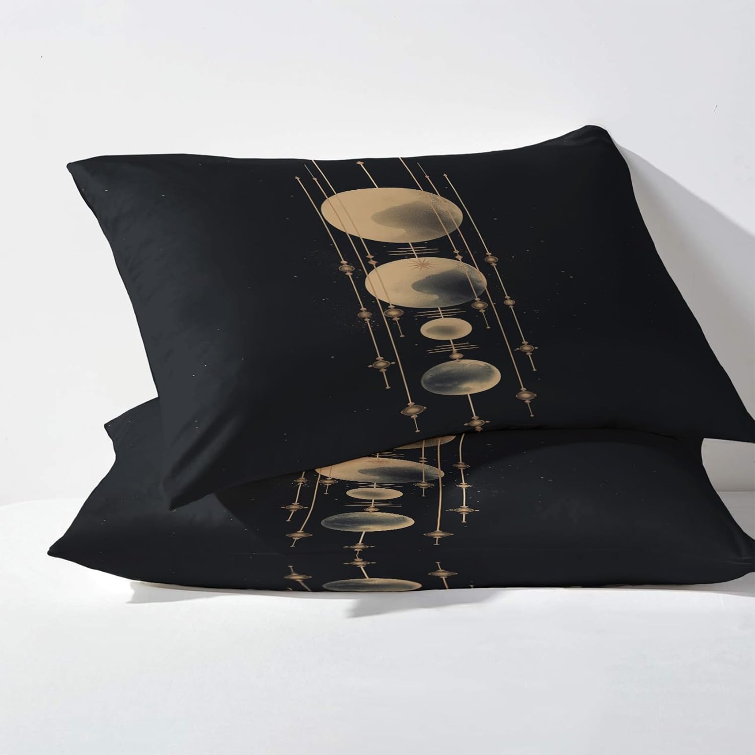 Juego de sábanas de luna tamaño Queen, sábanas de planeta, sábanas y fundas de almohada estampadas de 4 piezas, sábana bajera ajustable de