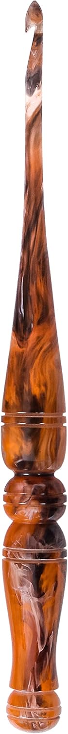 Ommi – Ganchos de ganchillo con mango ergonómico, gancho de ganchillo hecho a mano de 7 pulgadas en espiral naranja y negro, aguja de tejer, tejido