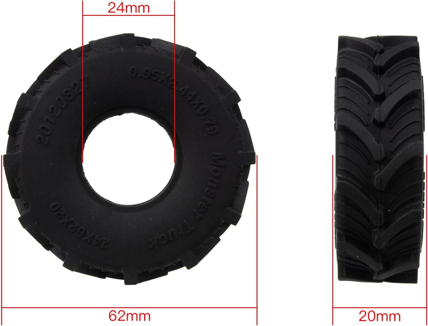 HobbyMarking 1.0 Crawler Mud Terrain 2.441 in Neumáticos de goma suave para 118 Axial SCX24 TRX4M Defender Bronco Deadbolt B17 FCX24 124 RC Crawler