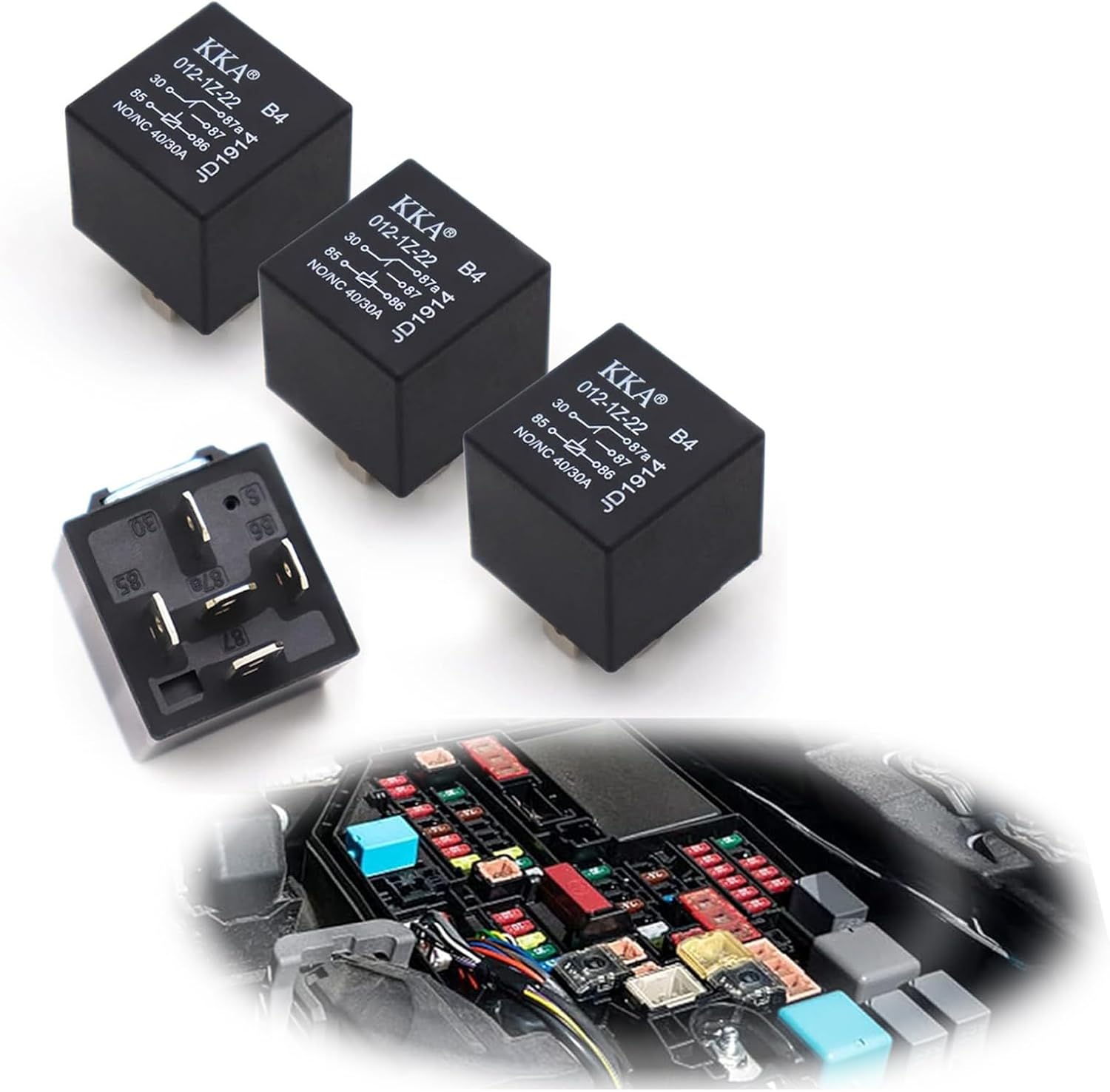 Paquete de 4 relés para automóvil, 12 V, 40 A, relé de 5 pines, interruptor de relé automático, repuesto para motor fuera de borda de automóvil y