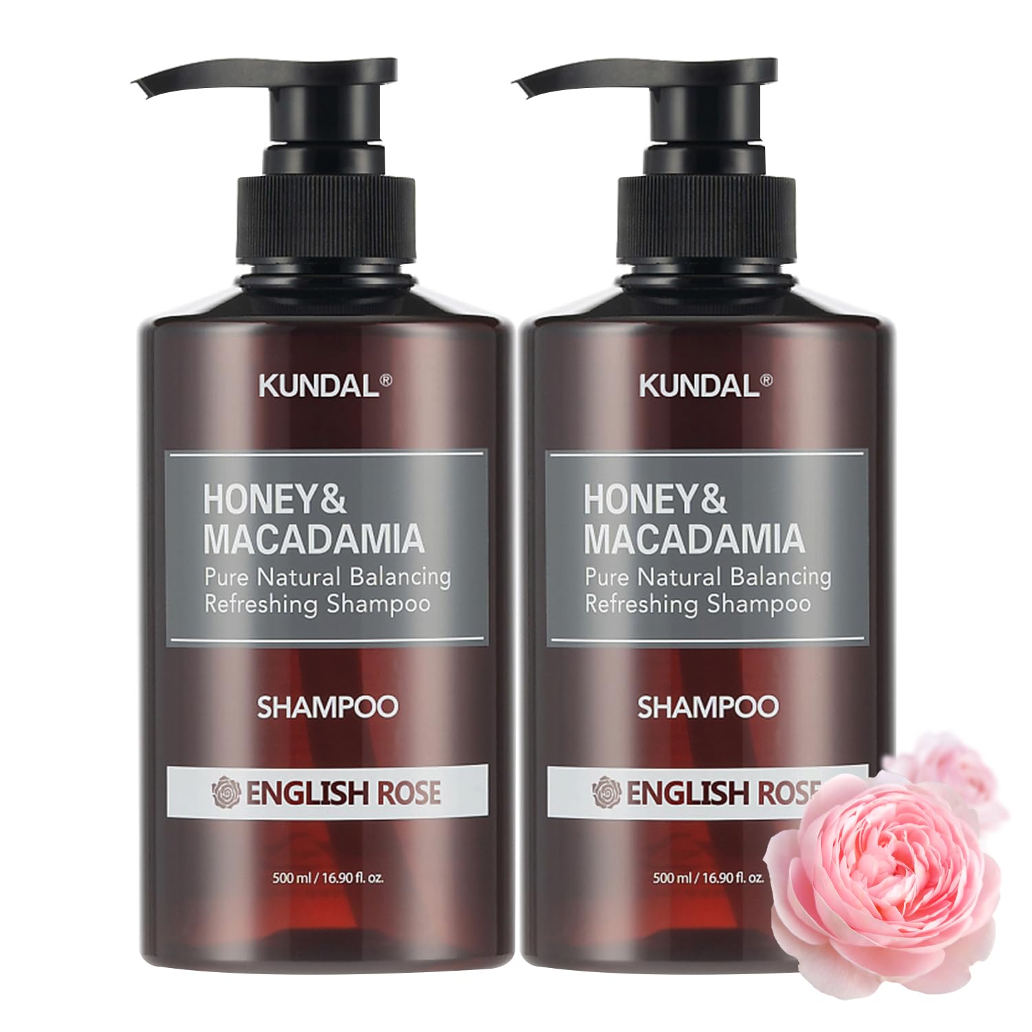 Kundal Honey&Macadamia Hydro-Intensive Protein Premium Nature Hair Shampoo English Rose Sin sulfato, aceite de macadamia para el cuidado de hiar