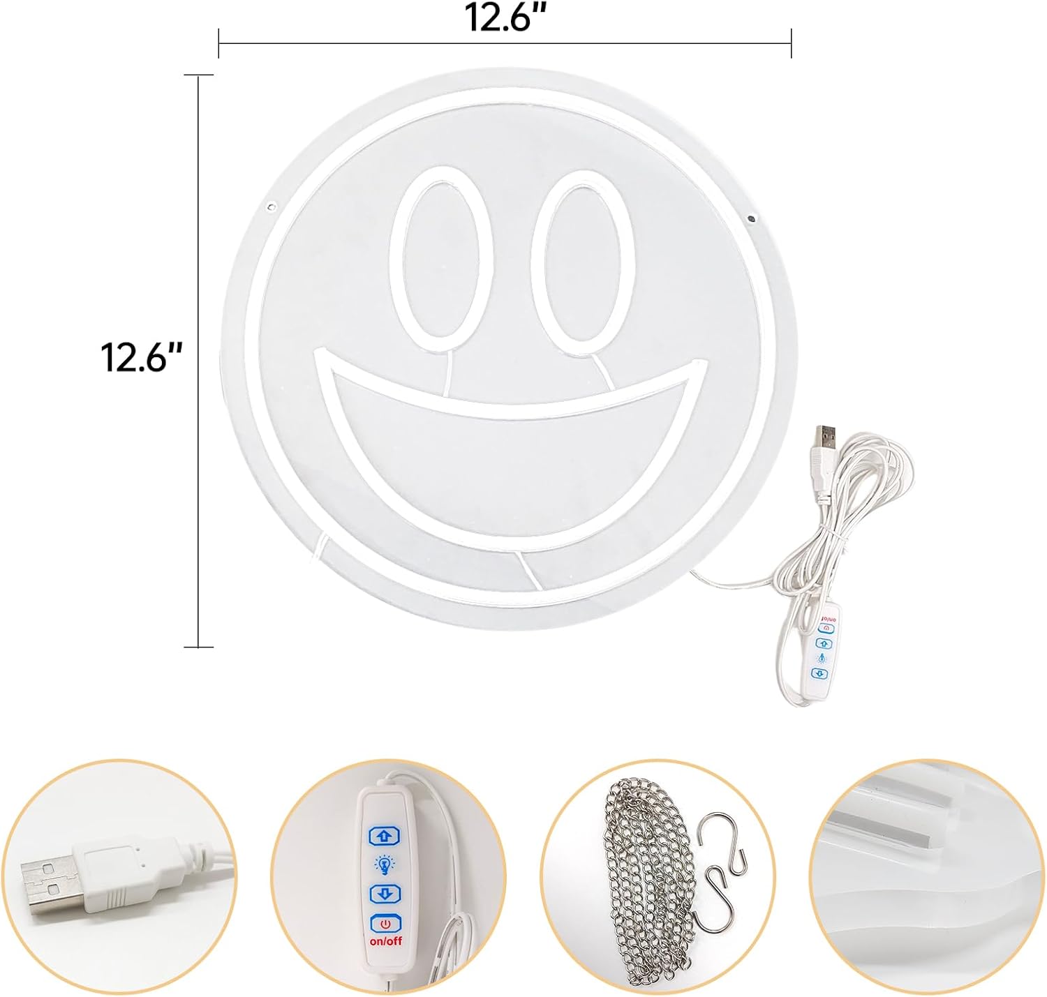 Letrero de neón con cara sonriente, letrero de neón para decoración de pared de habitación de adolescentes y niñas, letreros de luz LED para