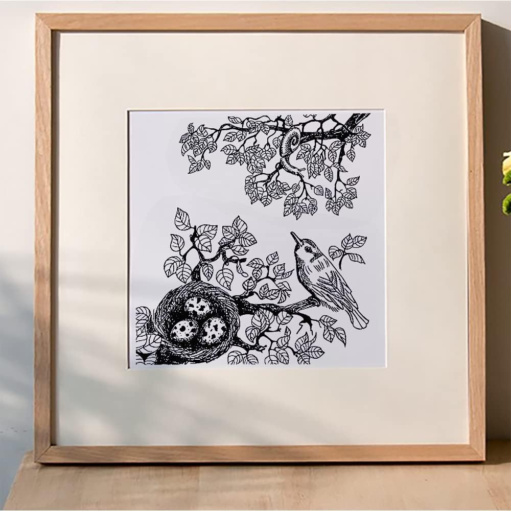 Árboles, pájaros, fondo, sellos transparentes para hacer tarjetas y diario, hojas de árbol florales, sellos de goma para álbumes de recortes,