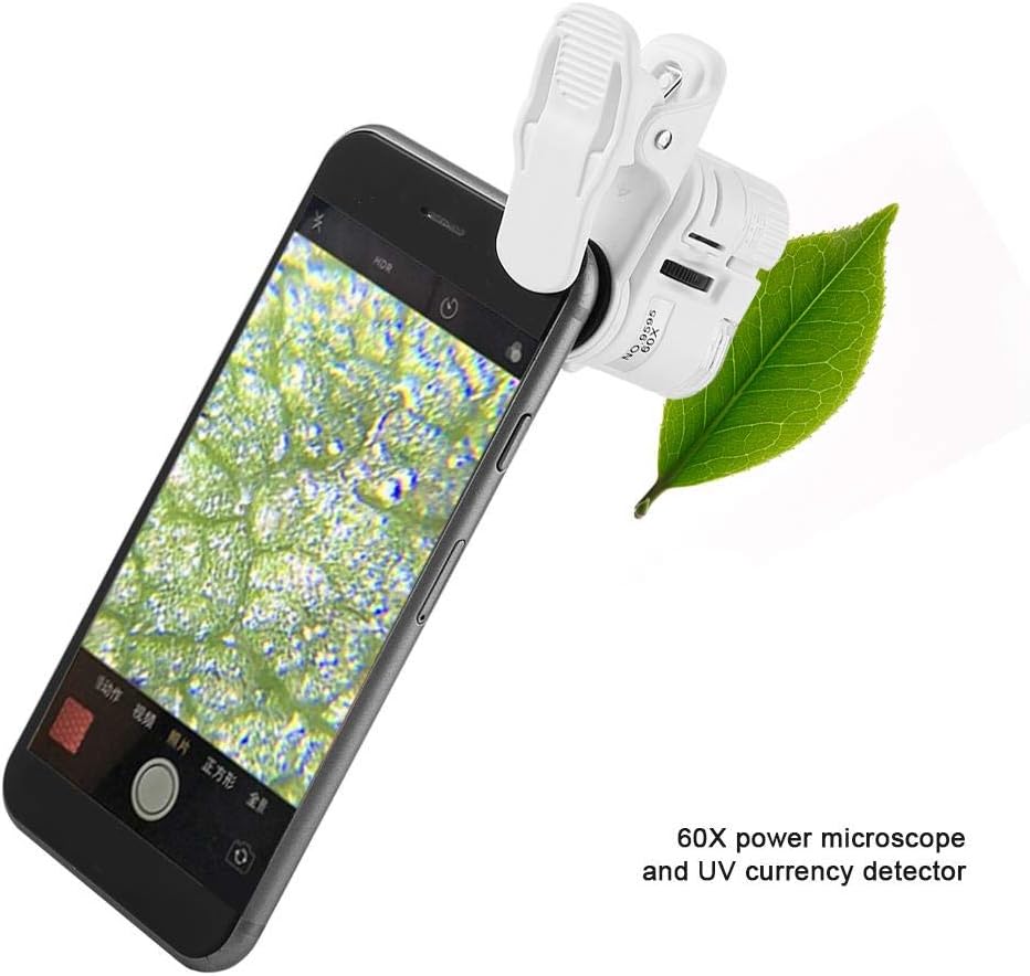 Akozon Mini microscopio del teléfono móvil 9595W 60X Lupa LEDLight Mini Microscopio del clip del teléfono móvil