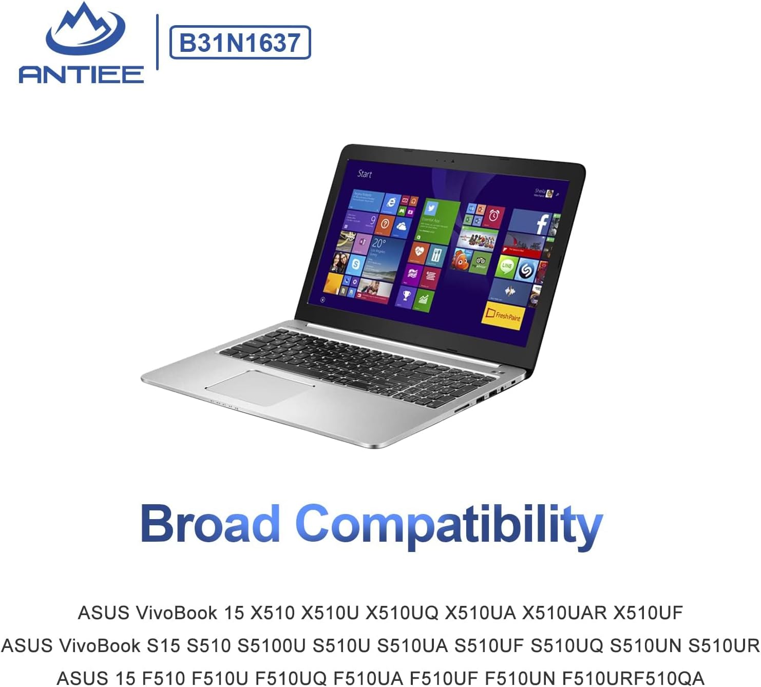 ANTIEE B31N1637 C31N1637 – Batería de repuesto para portátil ASUS VivoBook X510 X510U X510UQ X510UA X510UAR X510UF S15 S510U S510UF S510UQ S510UN