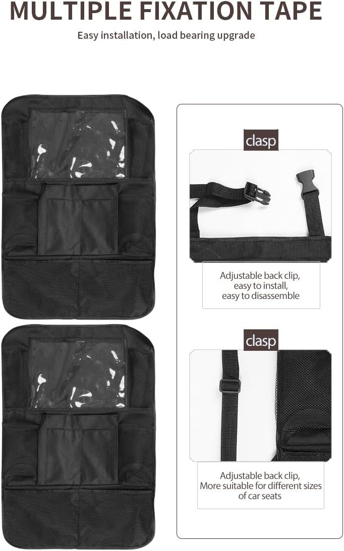 Organizador de asiento trasero de automóvil con soporte transparente para tableta, tela Oxford 600D, 9 compartimentos de almacenamiento, soporte