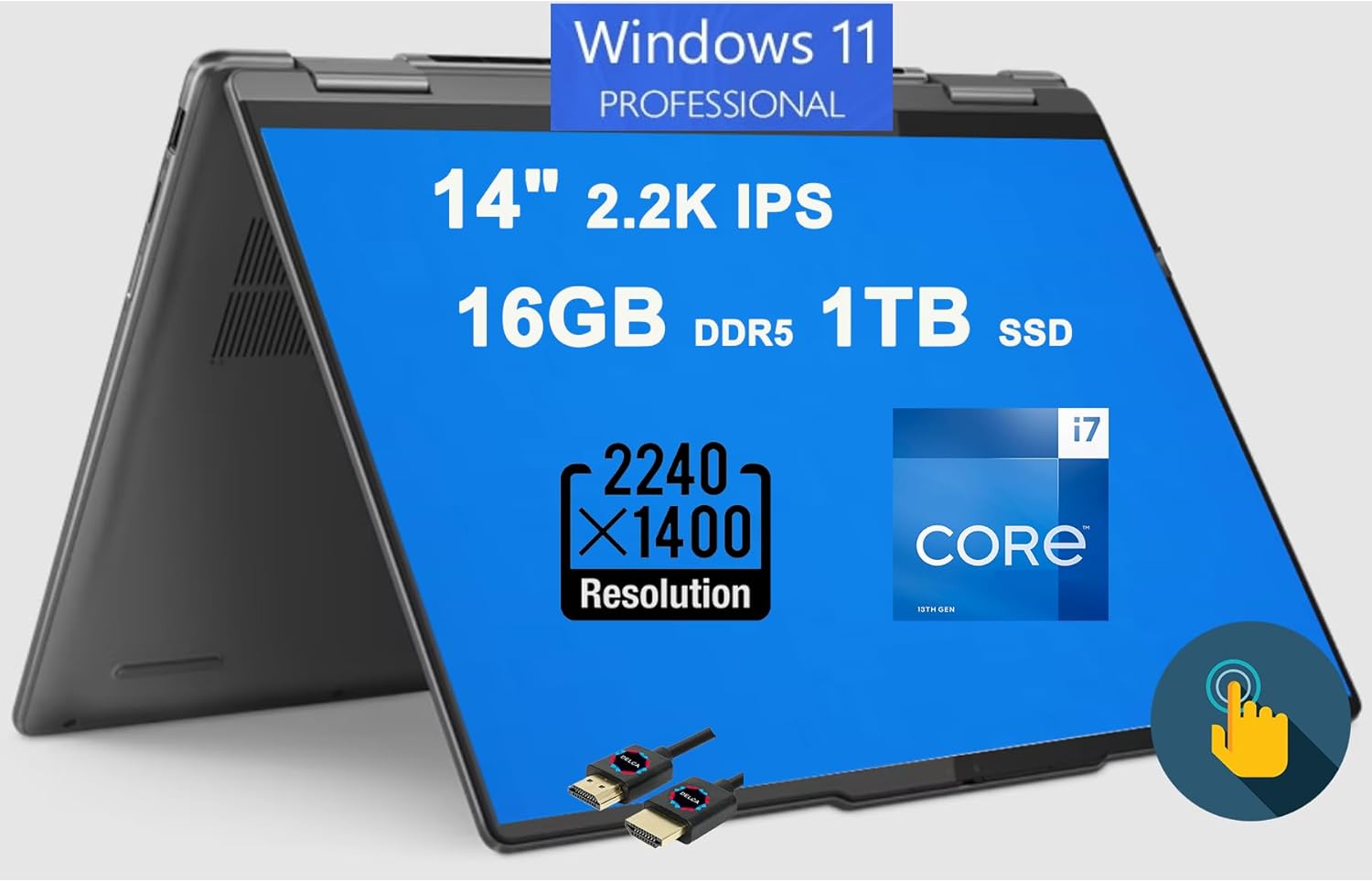 Lenovo Yoga 7i – Laptop 2 en 1, 14 pulgadas, 2.2K IPS Touch, Intel 10-Core i7-1355U de 13 generación, 16 GB DDR5 SSD de 1 TB, huella digital