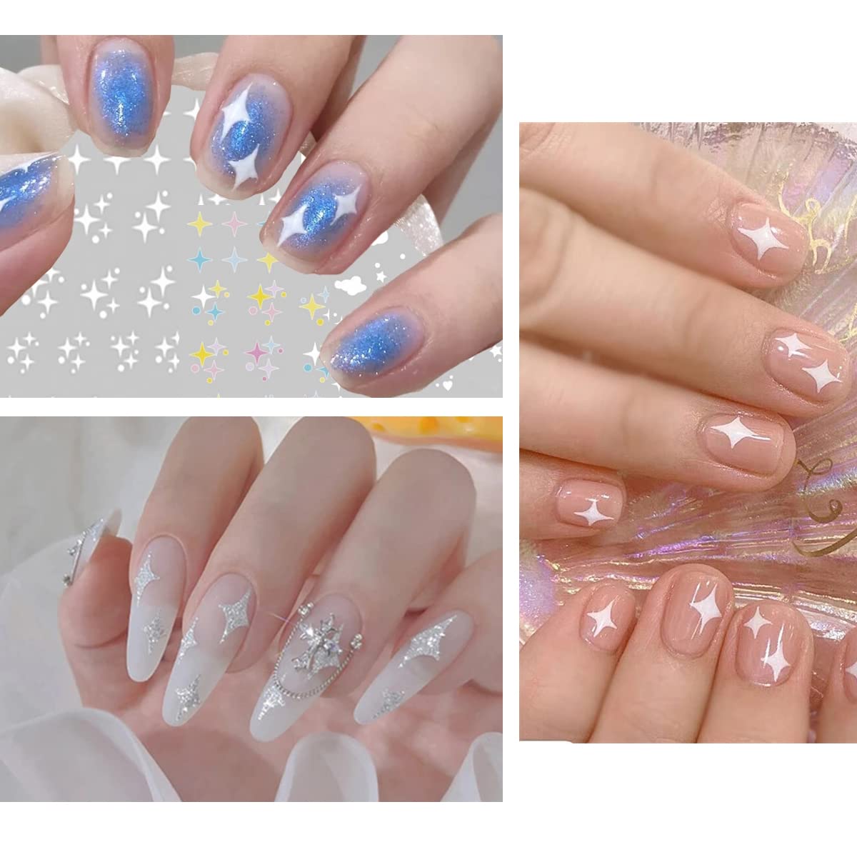 7 hojas de calcomanías de arte de uñas de estrella, calcomanías de diseño autoadhesivo 3D, calcomanías de lujo para arte de uñas, suministros de