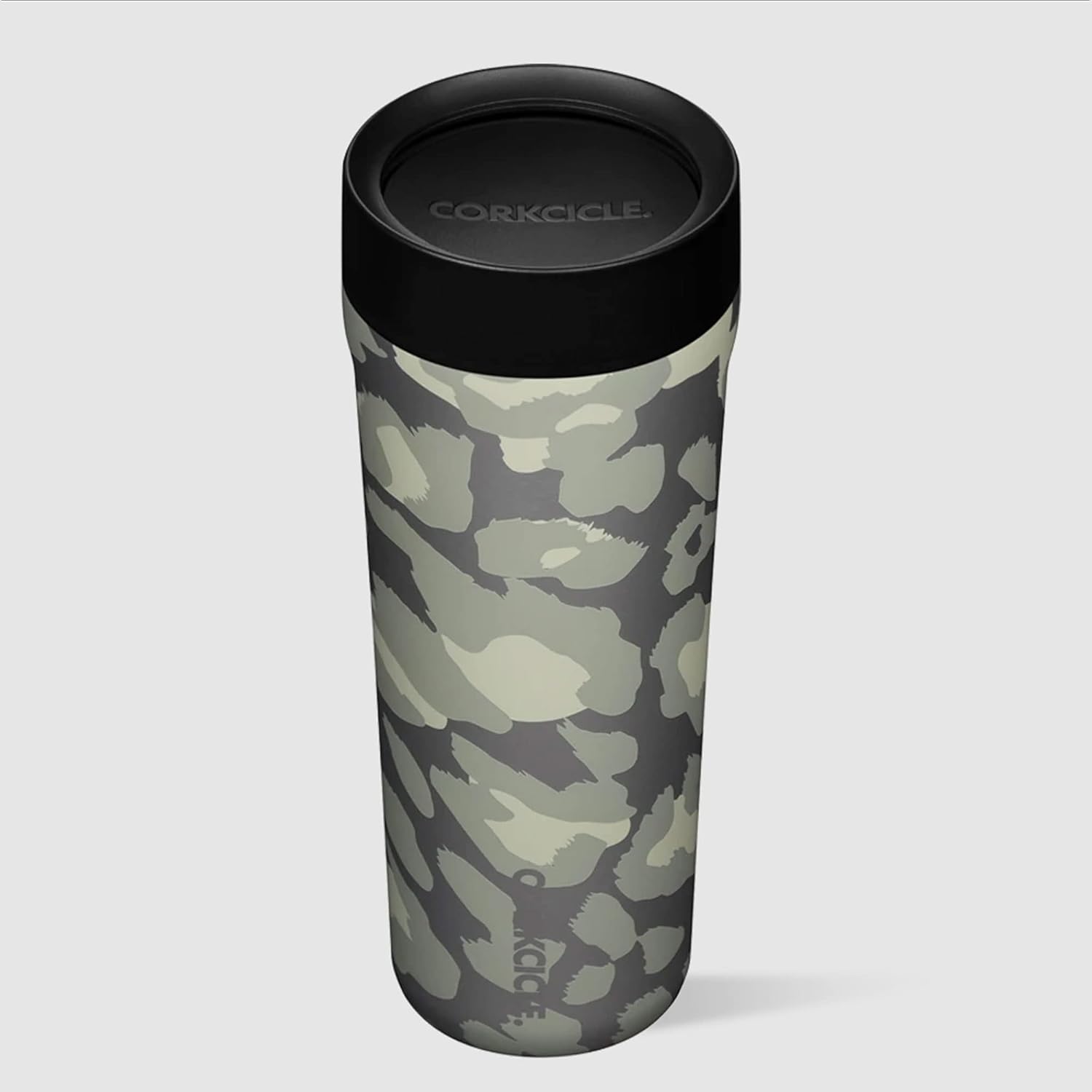Corkcicle Commuter Cup – Taza de café de viaje de acero inoxidable aislada de 17 onzas con tapa para sorber para bebidas frías y calientes, leopardo