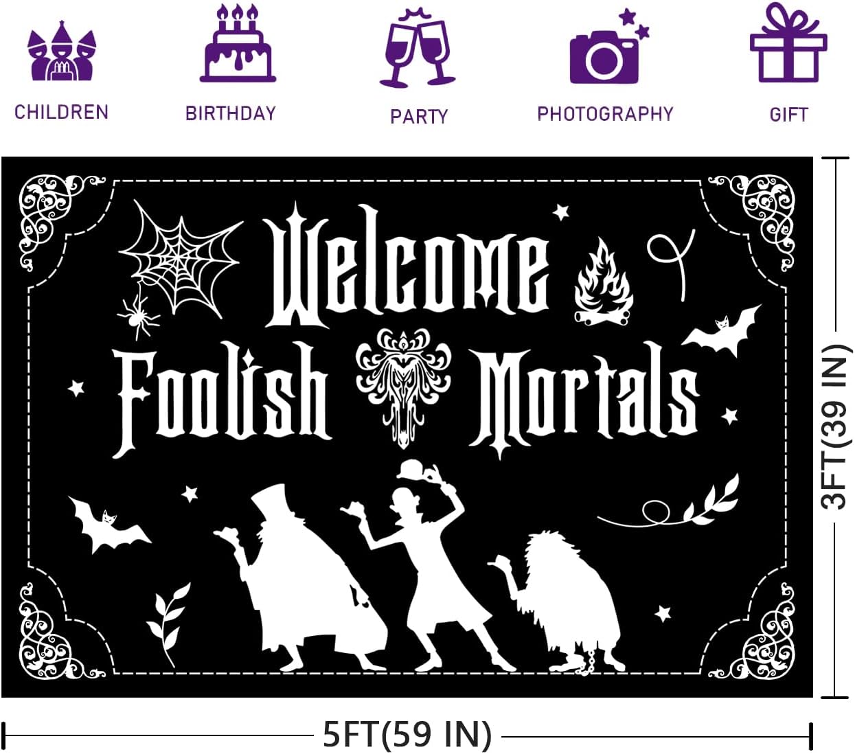 Telón de fondo de decoración de Manssion encantada, pancarta de bienvenida para fiesta de Halloween, suministros de fiesta de casa embrujada,